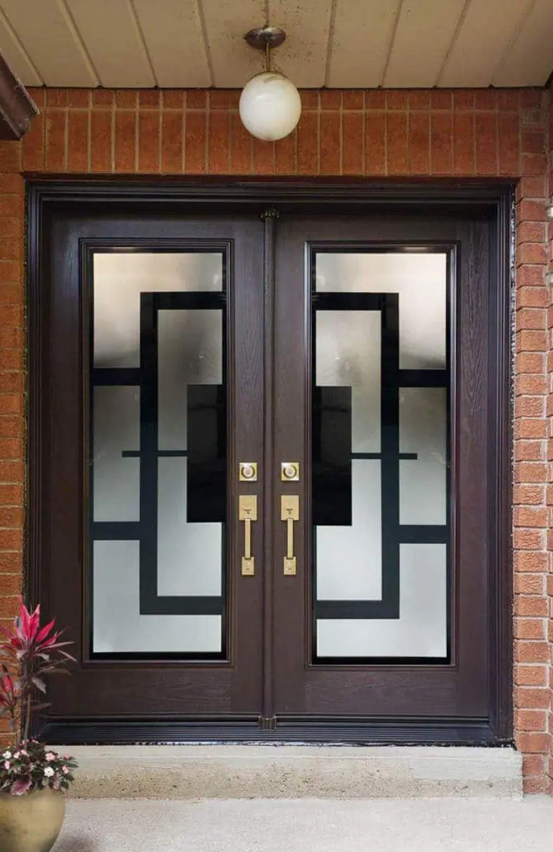 Magnum wrought iron glass inserts on a double front door